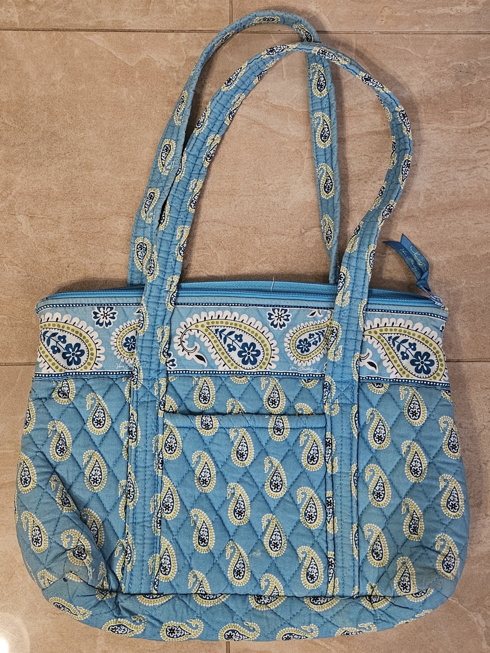 Vera Bradley Teal and Cream Paisley Quilted Tote